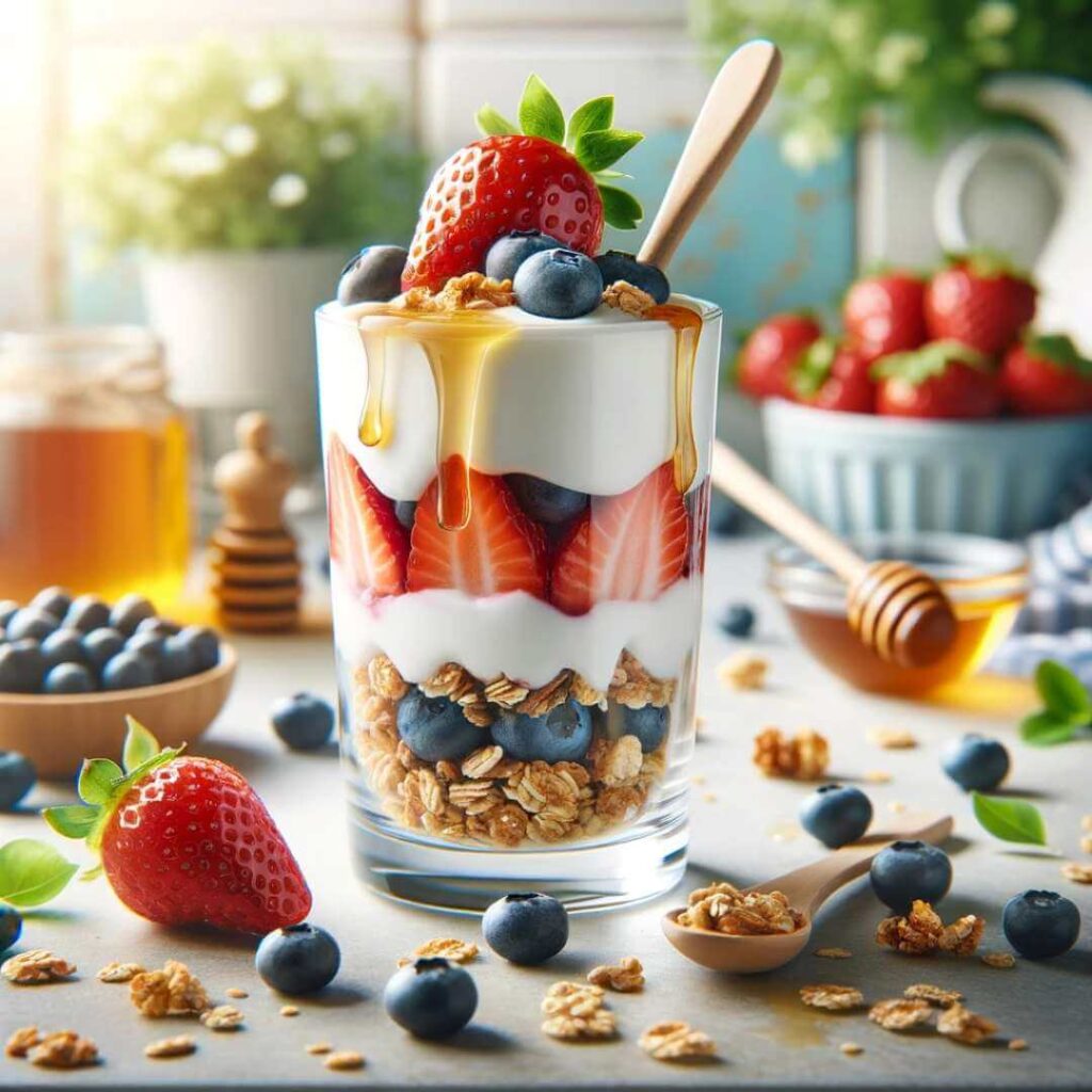 Parfait de iogurte com frutas e granola